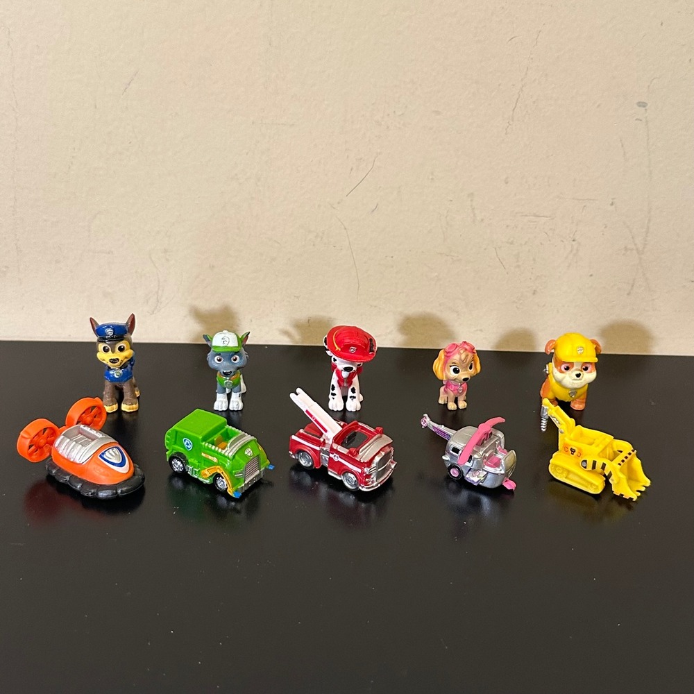 Paw Patrol Mini Figures and Vehicles Lot Chase Marshall Skye Rubble Rocky